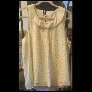 Lauren Conrad - Cream w/Gold Dots Short Sleeve Top with Collar & Beaded Bow XL